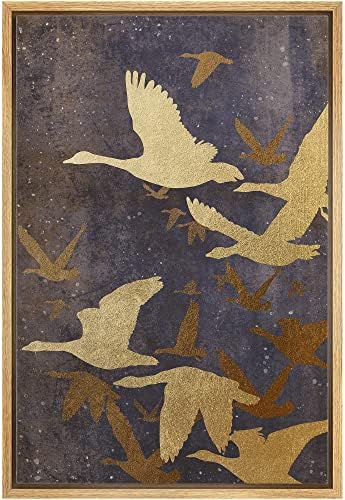 NWT Framed Canvas Print Wall Art Golden Birds Flying in Sky Nature Wilderness Illustrations Modern Art Decorative Landscape Rustic Colorful for Living Room, Bedroom, Office - 24"x36" Natural by NWT