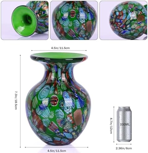 Hand Blown Glass vase, Colorful Glass Decorative vase, Glass Art Green vase for Bookshelf Coffee Table Floor Mantelpiece Entry Table top TV Stand and Dining Table Centerpiece Decorative vase. - Image 7