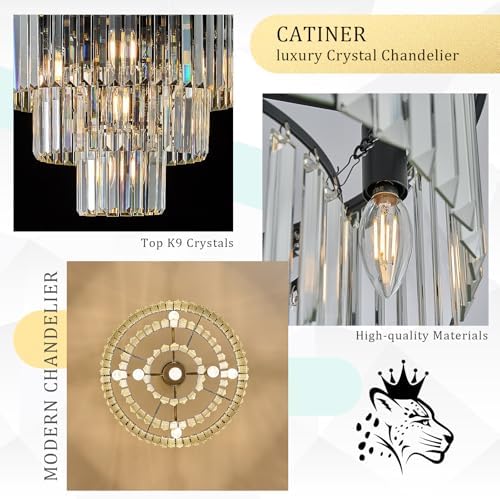 CATINER 20" Modern Crystal Chandeliers,7 Lights Black Round Light Fixture - Image 5