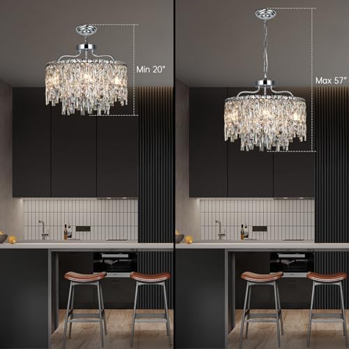 18" 6-Light Modern Round Crystal Chandeliers for Dining Room,Chrome - Image 6