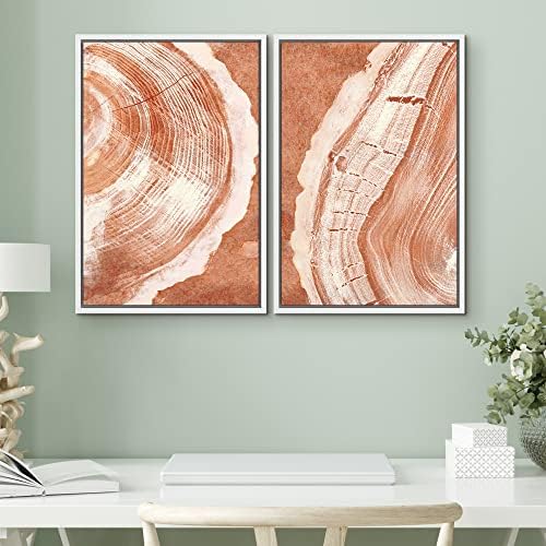 SIGNWIN Framed Canvas Print Wall Art Set Orange Closeup Wood Tree Ring Details Nature Wilderness Illustrations Modern Art Rustic Colorful Ultra for Living Room, Bedroom, Office - 24"" x36 x2 White - Image 2