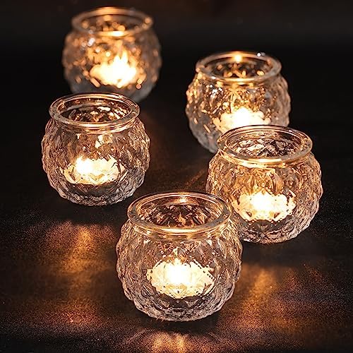 DARJEN Clear Votive Candle Holders Set of 24- Round Glass Candle Holders Bulk for Tea Light Candle, Diamond Texture Candle Votives for Wedding Centerpiece, Living Room & Home Table Decor - Image 3