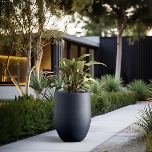 Kante Large Round Bullet Dusty Blue Concrete Planter 21.7" Tall, Outdoor - Image 6