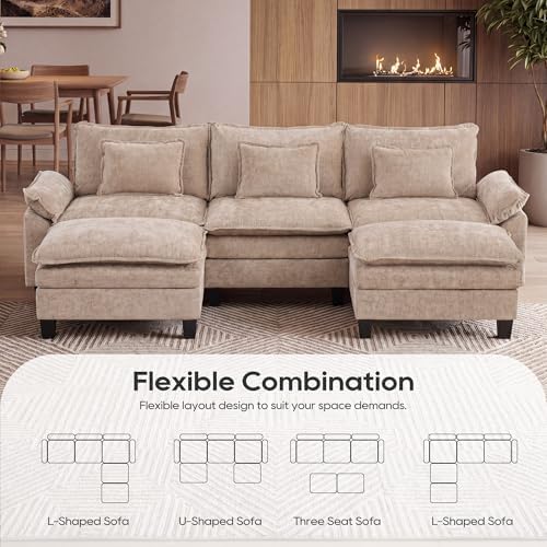 URRED Oversized Modular Sectional Sofa，Khaki：122" U Shaped - Image 3