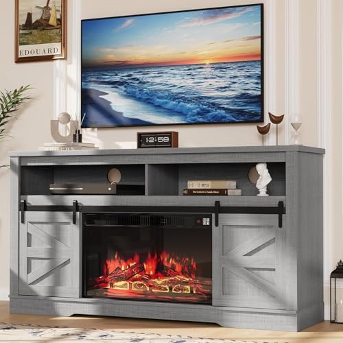 YESHOMY Farmhouse Fireplace TV Stand for Television up to 65+ Inch,Gray - Image 6