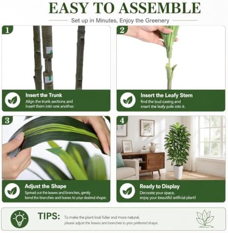 Artificial Dracaena Tree 5FT / White Planter, Tall Plants Indoor - Image 6