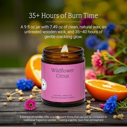 Fontana Candle Co Wood Wick Beeswax Candle, Wildflower Citrus - Image 3