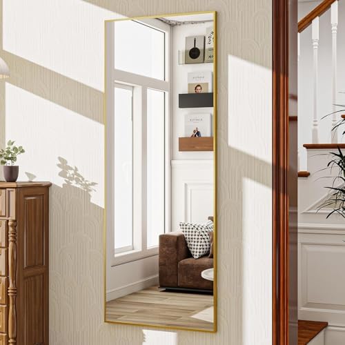 VooBang 68" x 22" Gold Full Length Mirror, Floor Body Mirror with Stand Aluminum Alloy Frame, Standing Hanging or Leaning for Bedroom Living Room - Image 3