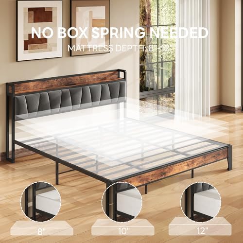 LIKIMIO King Size Bed Frame with Storage Headboard and Charging Station - Image 5