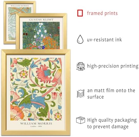 ANERZA 16 PCS Gold Framed Vintage Eclectic Wall Art Decor, William Morris Wall Prints for Bedroom, Gallery Wall Frame Set, Posters for Living Room Aesthetic, Collage Kit, Colorful Dorm Home Artwork - Image 3