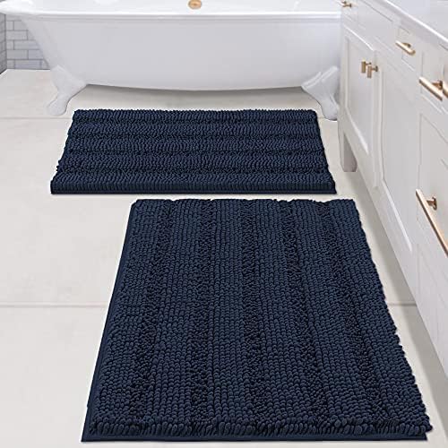 H.VERSAILTEX 2 Piece Bathroom Set - Super Absorbent Chenille Striped Bath Mats and Rugs - Non-Skid, Machine Washable Floor Mats (Navy, 24 x 36 Plus 20 x 32 Inches) by HVERSAILTEX