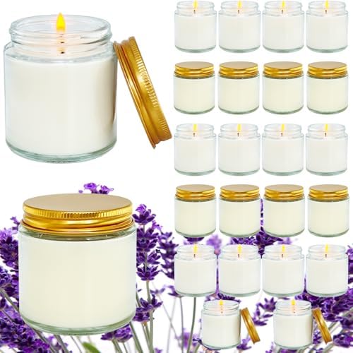 24 Pcs 4 Oz Mini White Soy Candles,Lavender Scented Candles Set,Bulk Aromatherapy Candle,Great Stress Relieving Scented Candle for Girls as a Gift for Birthdays, Weddings and More! by Veiuwa