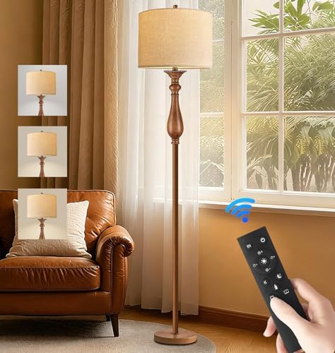 AHDWDW Floor Lamp for Living Room Bedroom,Mid-Century Modern Floor Lamp with Fabric Shade,Farmhouse Boho Floor Lamps with Remote,Dimmable & Adjustable Color Temperature Standing Tall Lamp for Corner by EnjoyingABetterLife