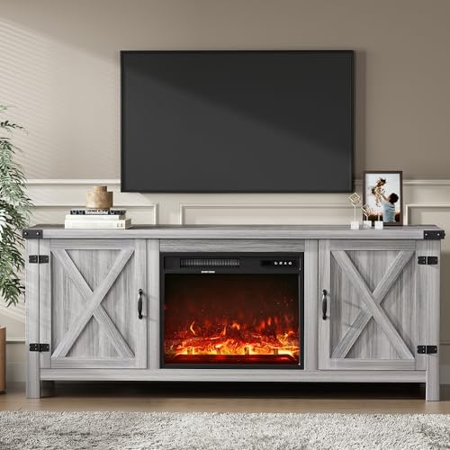 YESHOMY 58 Inch Fireplace TV Stand for TVs up to 65 Inch, Gray Wood by SearchallYESHOMY