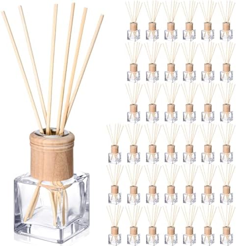 Roshtia 40 Set Reed Diffuser Bottles 50ml Glass Wooden Caps Rattan Sticks by Roshtia