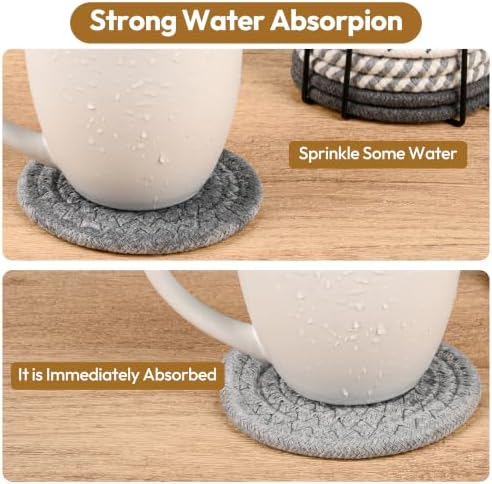 10-Pack Cotton Linen Coasters with Holder、Absorbent for Kitchen Dining Bar - Image 3