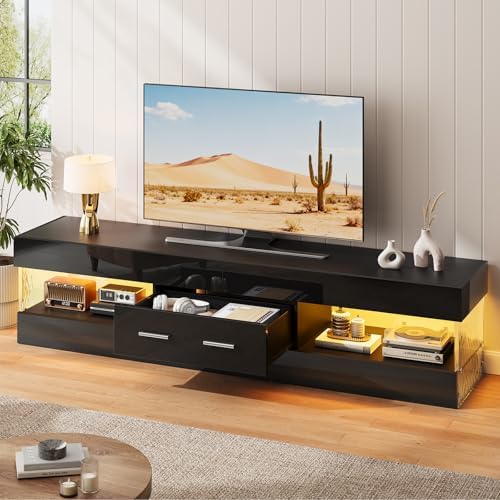 Bestier 67" Modern TV Stand for 75 Inch TV, LED Entertainment Center, Black - Image 6