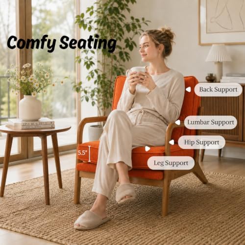 Karl home Mid-Century Modern Accent Reading Chair, Orange - Image 3