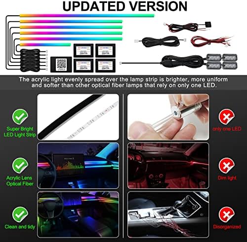 Dreamcolor Acrylic Interior Car LED Strip Light with Wireless APP, RGB 10 in 1 with 175 inches 593 LEDs Fiber Optic Ambient Lighting Kits, 16 Million Colors Sound Active Function Car Neon Lights - Image 5