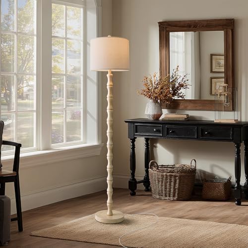 BOBOMOMO 62" Rustic Floor Lamp, Retro Farmhouse Standing Lamp with Rotary Switch, Resin Antique White Floor Lamp for Living Room, Bedroom, Corner, Dining Room, Nursery, Cozy Home Décor - Image 4