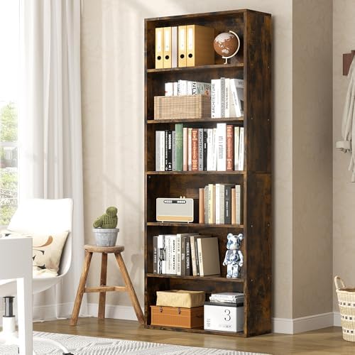 6-Tier Bookshelf, Modern Open Bookcase,6 Shelf Display Storage Shelves Floor Standing, 71 inches Tall Shelves for Home Office, Brown by Shintenchi%7CFurnitureMadeforRealLife