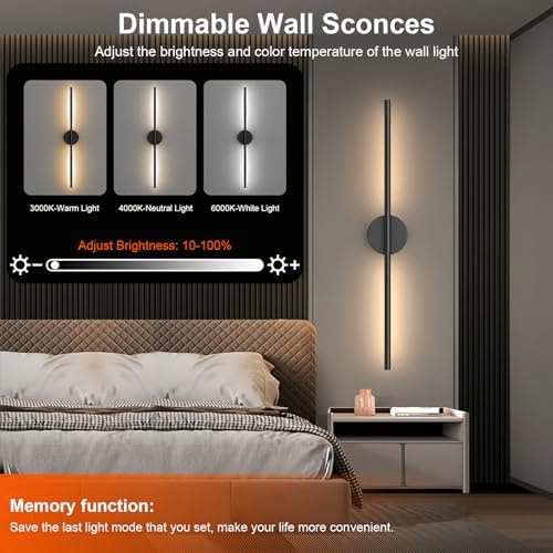 Tartek Battery Operated Wall Sconces Set of Two, Rechargeable Wall Lights with Remote Control, Dimmable 3000K-6000K LED Wall Lamp, 360°Rotate, Long Wireless Sconces for Living Room, Bedroom - Image 2