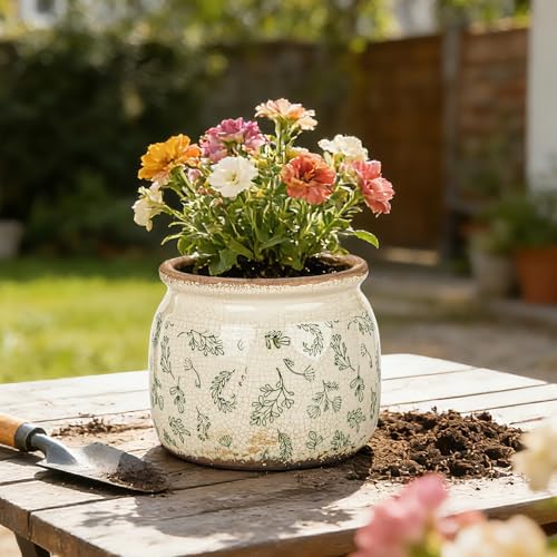Sungmor 2 Pack Farmhouse Ceramic Planters, Tuscan Decor, Leaf & Floral - Image 6