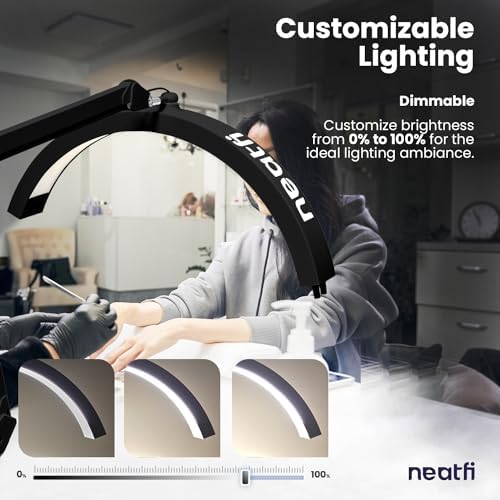 Neatfi Half Moon LED Table Lamp for Estheticians & Nail Techs – 2,500 Lumens | 5 Light Modes | Professional Task Lamp for Facial, Waxing, Threading & Tattoo (Black, CCT with Clamp) - Image 4