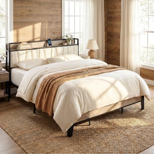 LIKIMIO California King Bed Frame with Storage Headboard & Charging Station - Image 3