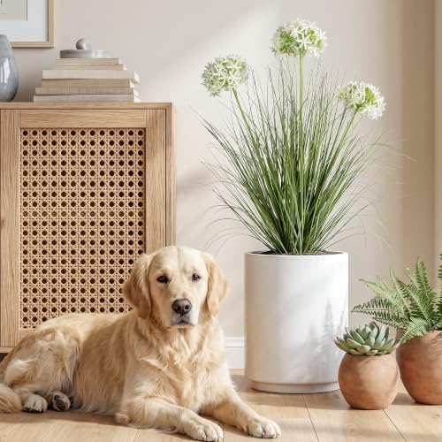 Ttranewsoo Artificial Grass Plant with White Flowers, 35.4 Inch Tall Faux Potted Plant, UV Resistant Greenery for Indoor and Sheltered Outdoor Floor Decor, 1 Pack by Ttranewsoo