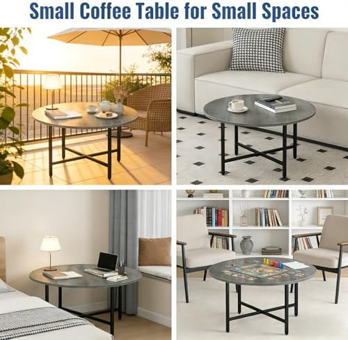 FAMIDGE Coffee Table, 23.6" Round Coffee Table, Gray Living Room Tables - Image 6