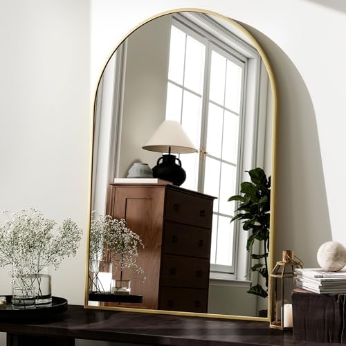 HARRITPURE 20"x30" Arched Bathroom Mirror Wall Mounted Gold Arch Mirror - Image 2