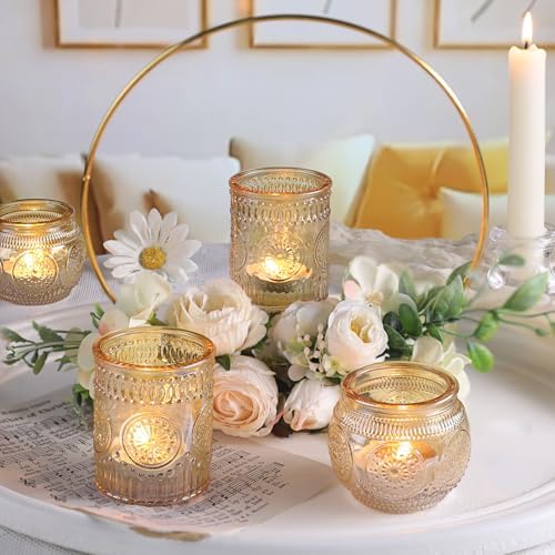 DARJEN 12Pcs Gold Votive Candle Holders - Glass Candle Holder for Table Centerpiece, Tea Lights Candle Holders for Home, Party & Wedding Shower Decoration - Image 3