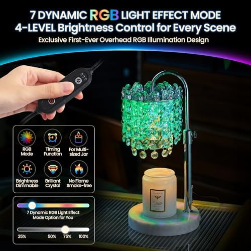 Candle Warmer Lamp with Timer Dimmer Adjustable Height for New Home Bedroom,Vintage Home Decor for Scented JaR 3 Bulbs for New Home Decor, Women Mom Christmas Birthday Gifts,RGB Silver (RGB Silver) - Image 4