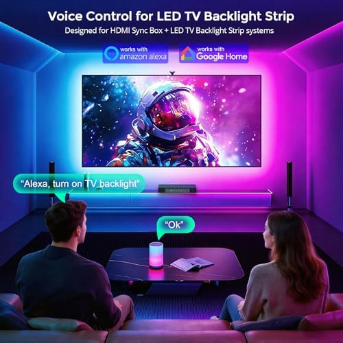 LightingWill TV LED Backlight with 4K HDMI Sync Box, 9.8ft RGBIC LED Strip Lights for 50-65 Inch TV, Sync with Screen, 3 HDMI Inputs, 60 LEDs/m High Density, App Control, Works with Alexa & Google - Image 6