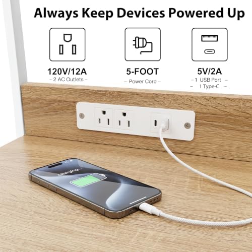Fixwal Night Stand with Charging Station, Led Nightstand, 2 Fabric Drawers - Image 4