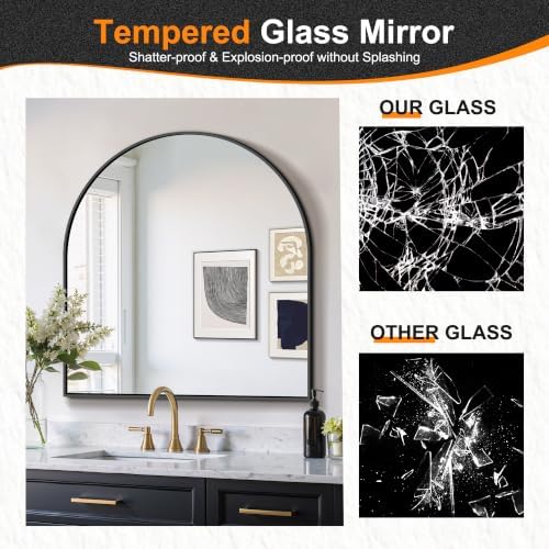 Delma Arched Bathroom Mirror, Black, 32"x30" - Image 5
