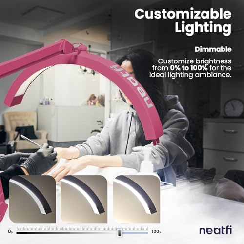 Neatfi Half Moon LED Table Lamp for Estheticians & Nail Techs – 2,500 Lumens | 5 Light Modes | Professional Task Lamp for Facial, Waxing, Threading & Tattoo (Pink, CCT with Clamp) - Image 4