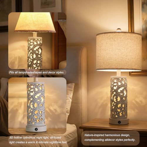 OYEARS Bedside Table Lamps Set of 2 with Night Light, 22'' Distressed Grey - Image 5