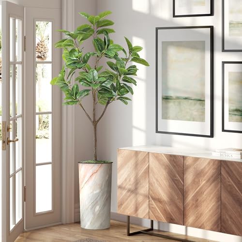 Artificial Tree in Modern Granite Effect Planter, Fake Magnolia Tree for Indoor and Outdoor Home Decoration - 70" Overall Tall (Plant Pot Plus Tree) by SIGNWIN