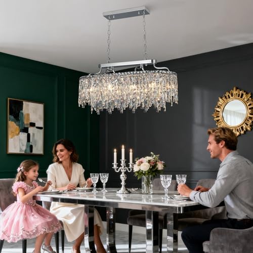 32" 10 Light Oval Chrome Crystal Chandeliers for Dining Room - Image 2