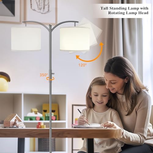ROTTOGOON Dimmable Floor Lamp, Arc Floor Lamps for Living Room, Stepless Dimming Modern Standing Lamp with Linen Shade, Tall Lamp for Bedroom Office Dining Room- Grey - Image 4