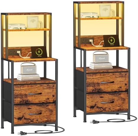 Furnulem Nightstands Set of 2 with Charger Station, 39.4"Tall Bedside Table by Furnulem