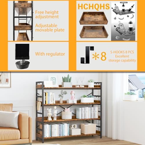 HCHQHS 4 Tier Bookshelf, Adjustable Industrial Bookcase, Vertical Tall Book Shelf, Wood and Black Metal Open Bookshelves for Home Office, Living Room, Bedroom - Image 5
