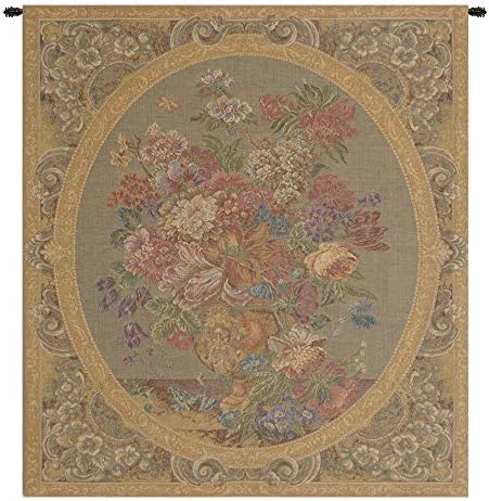 Decorative Floral in Vase Cream Tapestry Wall Hanging 30 x 25 in by CCharlotteHomeFurnishings