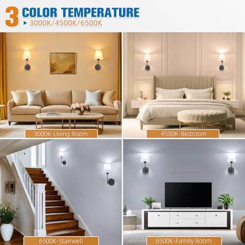 NIORSUN 14.5 inch Battery Operated Wall Sconce Set of 2,Black Rechargeable Wall Lights with 5200mAh Dimmable Detachable Bulbs and Remote,9 Colors Wireless Sconces for Bedroom Living Room Hallway Decor - Image 4