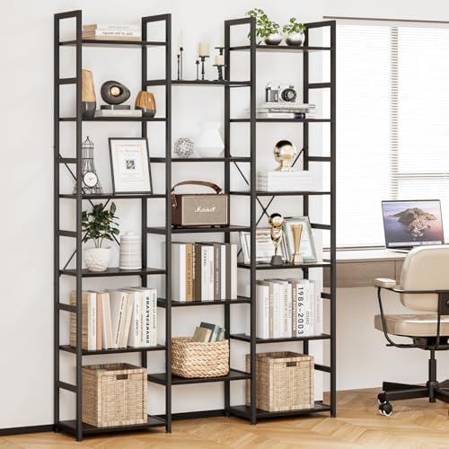 NUMENN Triple Column 6 Tier Bookshelf with 17 Adjustable Shelves, Black - Image 2