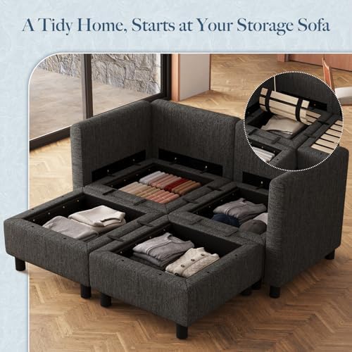 Belffin 58.3" Modular Sectional Sofa 4 Seats Sleeper Sofa Washable Sectional Couches for Living Room Comfy Couches with Storage Seat Couch Sofas with Chaise,Dark Grey - Image 3