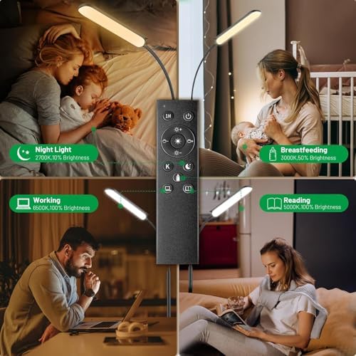 Yikuneng Dimmable LED Floor Lamp, Super Bright Reading Lamps Floor Standing lamp with Remote & Touch Control, Stepless Dimming & 2700K-6500K Color Temperature, for Living Room Bedroom Office, 2 Pack - Image 6