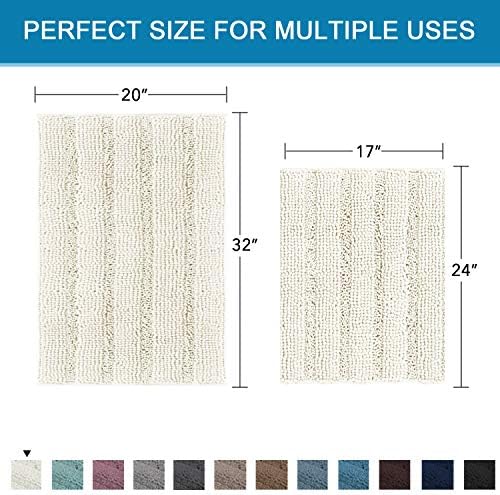 Non Slip Thick Shaggy Chenille Bathroom Rug Mat Set Extra Soft and Absorbent Striped Floor Rugs, 2 Piece, Machine-Washable - Image 2